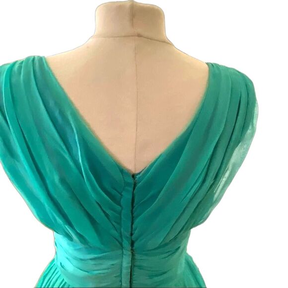 Vintage60s Prom dress Poie de Soie Biltmore Hotel Couture Santa Barbara Aqua M - Picture 6 of 13